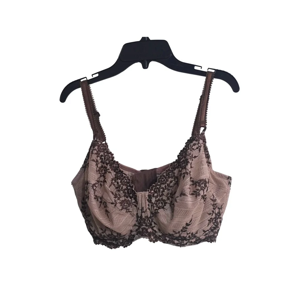 Wacoal Womens Brown Floral Lace Mesh Underwire Full Coverage Bra Size 36DDD